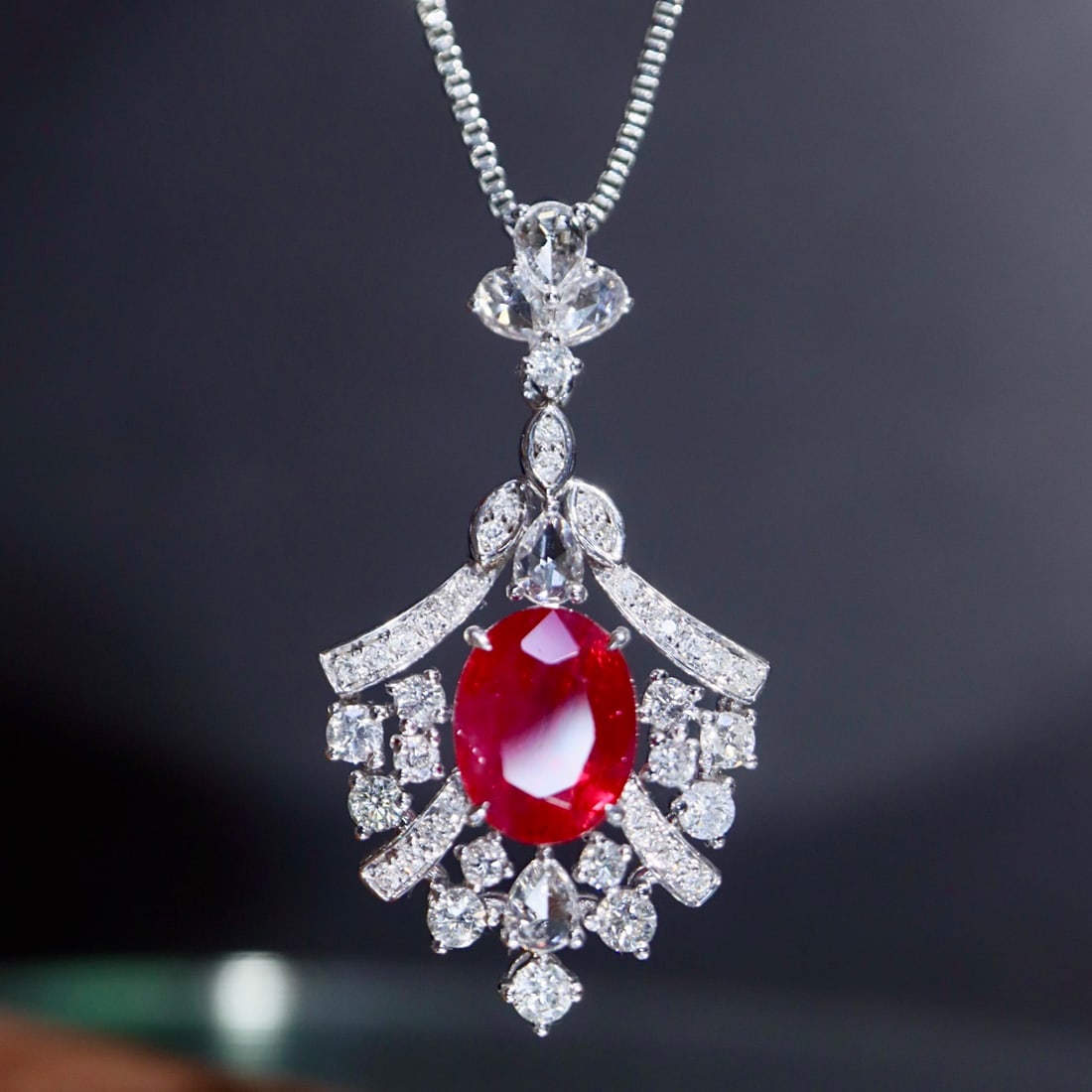 14k Gold 2.43 Ctw Natural Ruby & Diamond Pendant( Without Chain ): Ref:231169225 // gold content:14k gold // main gemstone:ruby // shape:oval // carat weight:1. 85ct // color:pigeonblood red // treatment:natural // // adjacent gemstone 2 : diamond // shape:multiple