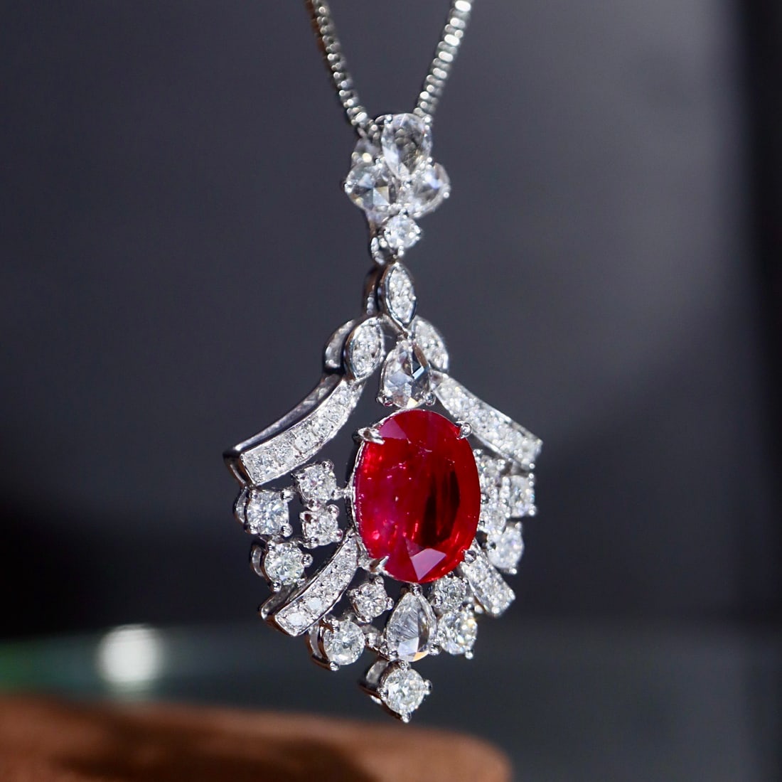 14k Gold 2.43 Ctw Natural Ruby & Diamond Pendant( Without Chain ) - 2
