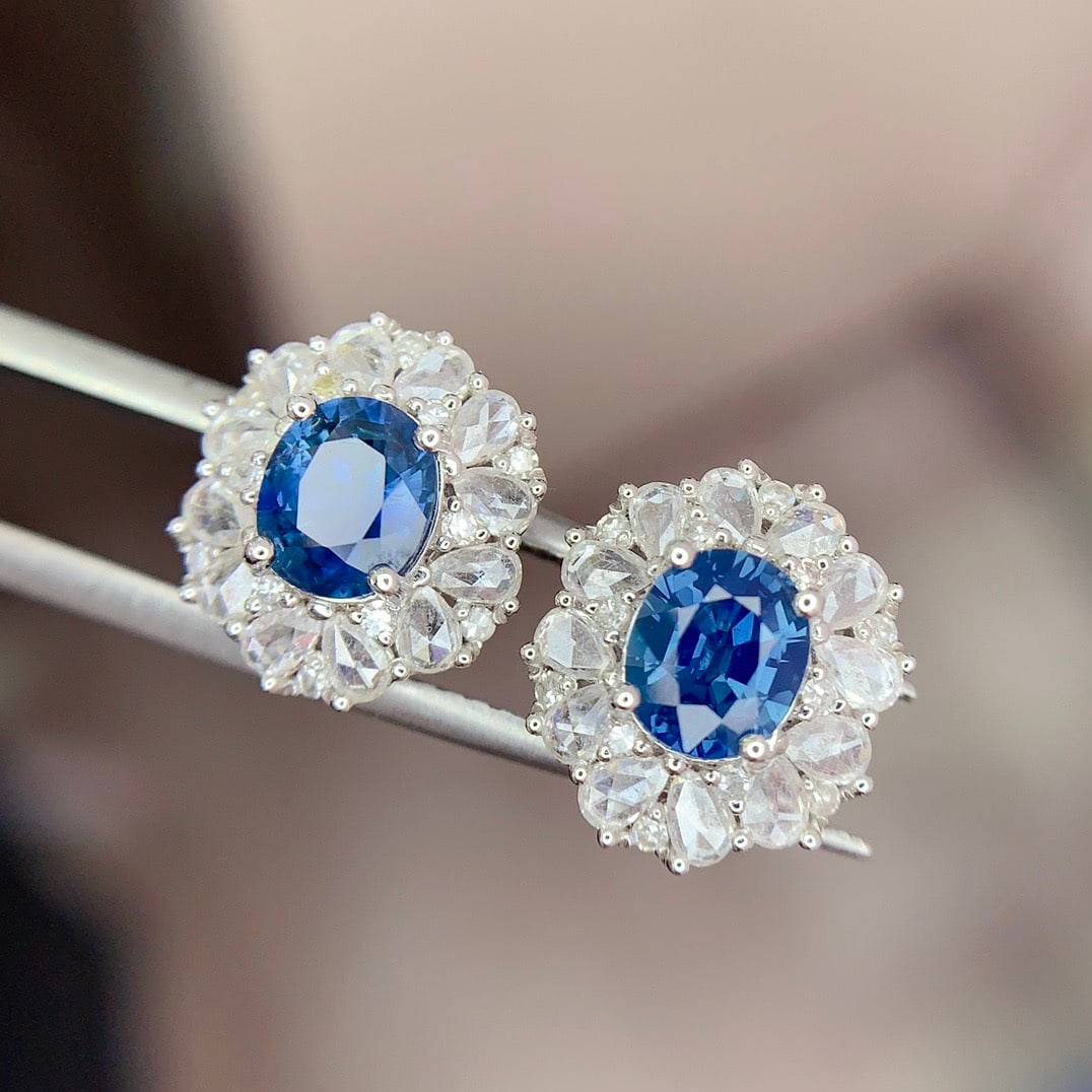 14k Gold 1.62 Ct Natural Sapphire & Diamond Earrings - 2