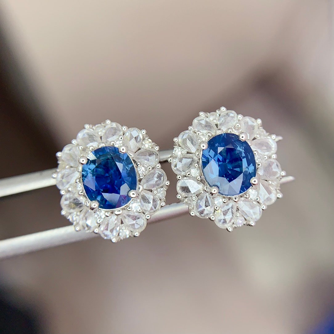 14k Gold 1.62 Ct Natural Sapphire & Diamond Earrings - 3