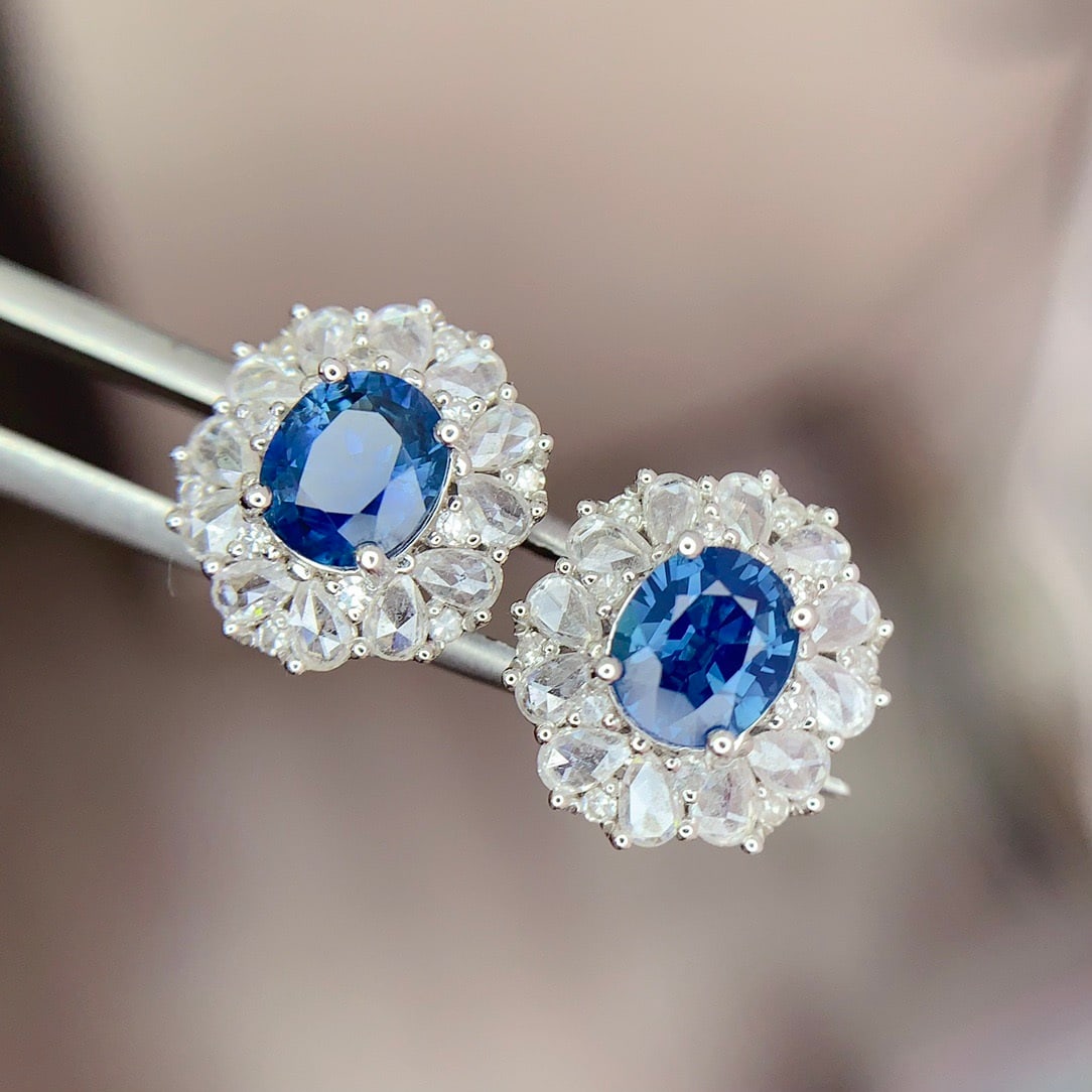 14k Gold 1.62 Ct Natural Sapphire & Diamond Earrings - 4