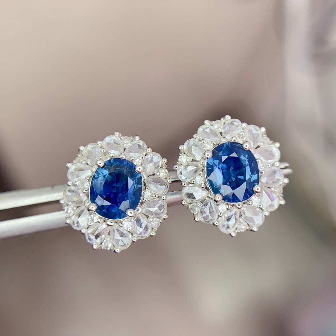 14k Gold 1.62 Ct Natural Sapphire & Diamond Earrings - 5