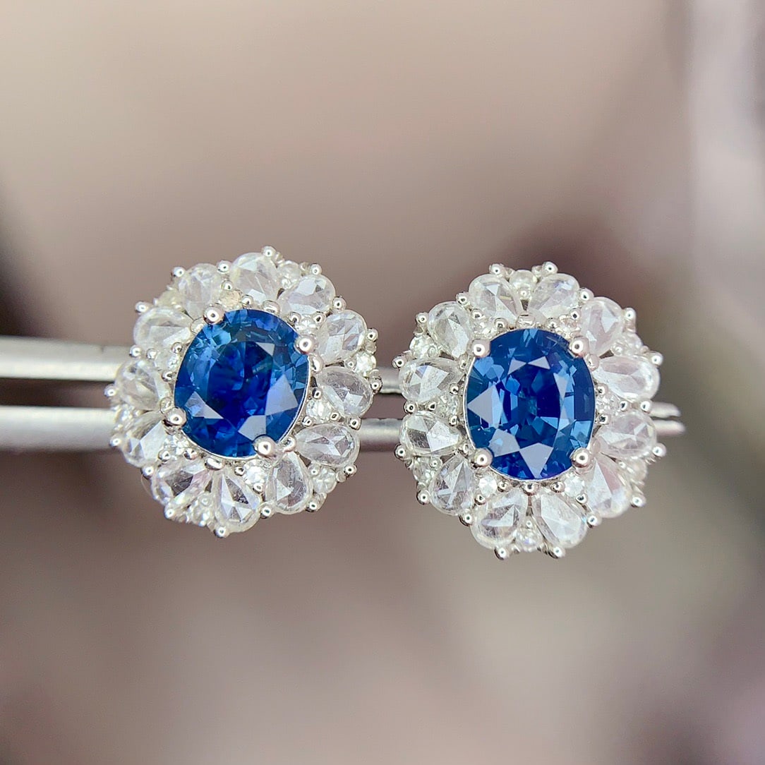 14k Gold 1.62 Ct Natural Sapphire & Diamond Earrings - 6