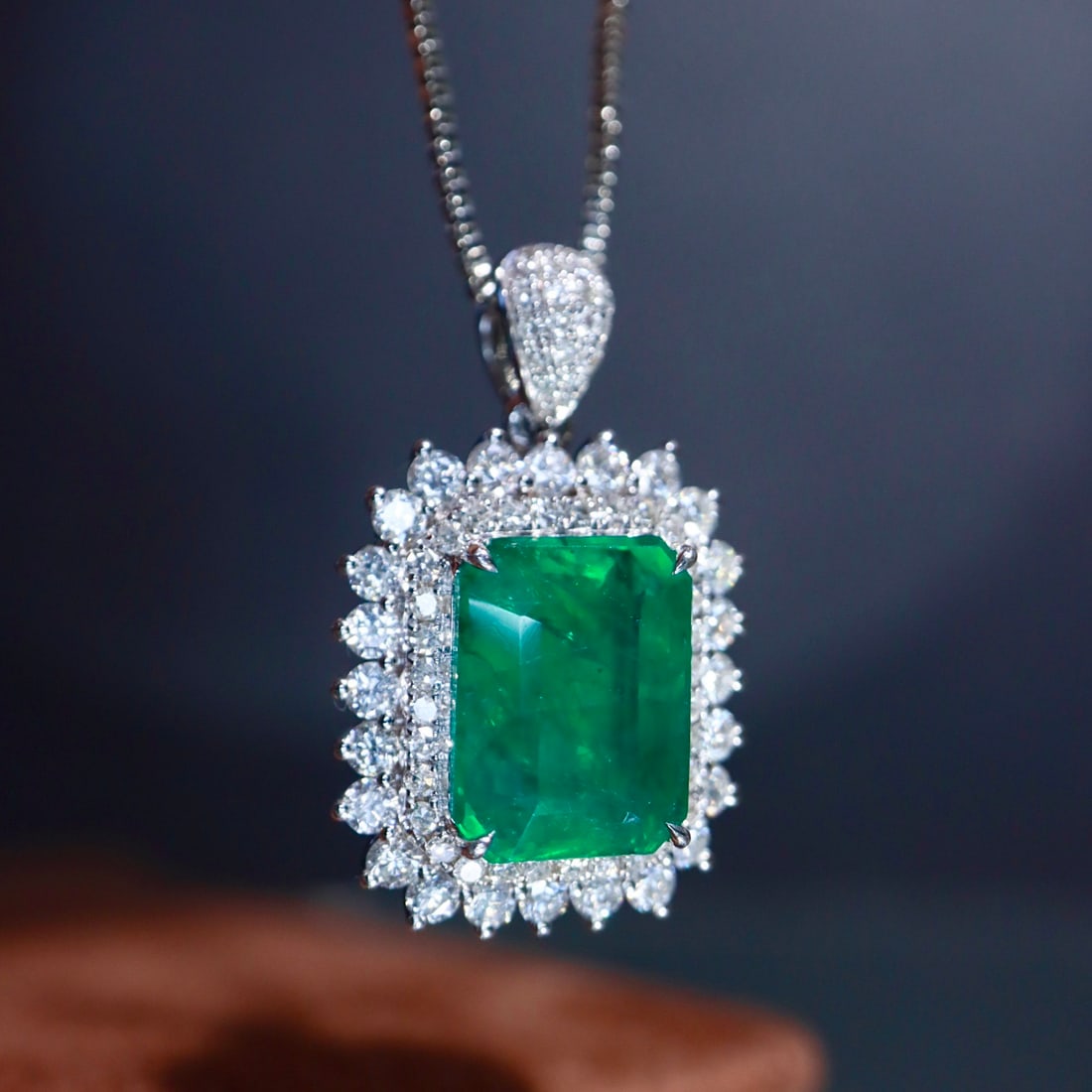 14k Gold 3.47 Ctw Natural Emerald & Diamond Pendant( Without Chain ) - 2