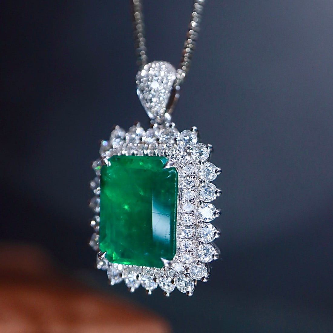 14k Gold 3.47 Ctw Natural Emerald & Diamond Pendant( Without Chain ) - 3
