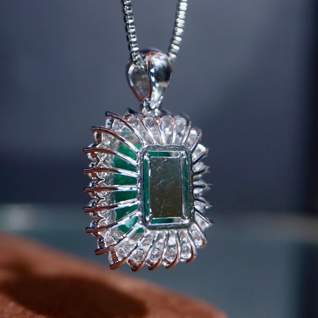 14k Gold 3.47 Ctw Natural Emerald & Diamond Pendant( Without Chain ) - 4