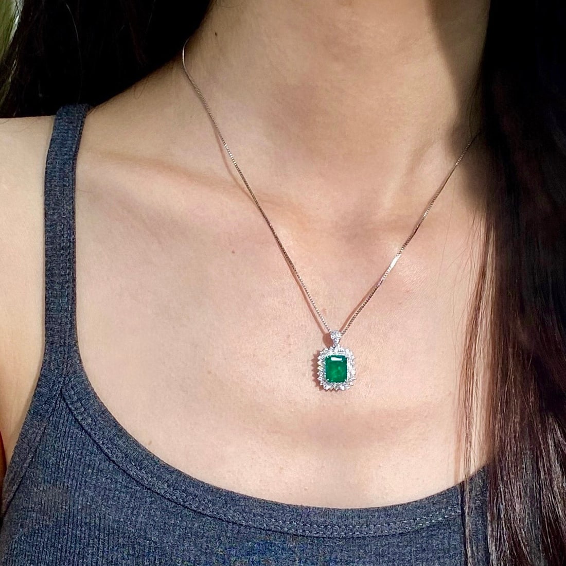 14k Gold 3.47 Ctw Natural Emerald & Diamond Pendant( Without Chain ) - 5