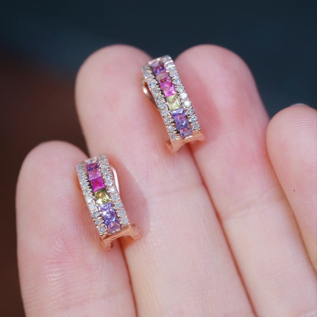 14k Gold 1.30 Ctw Natural Sapphire & Diamond Earrings - 2