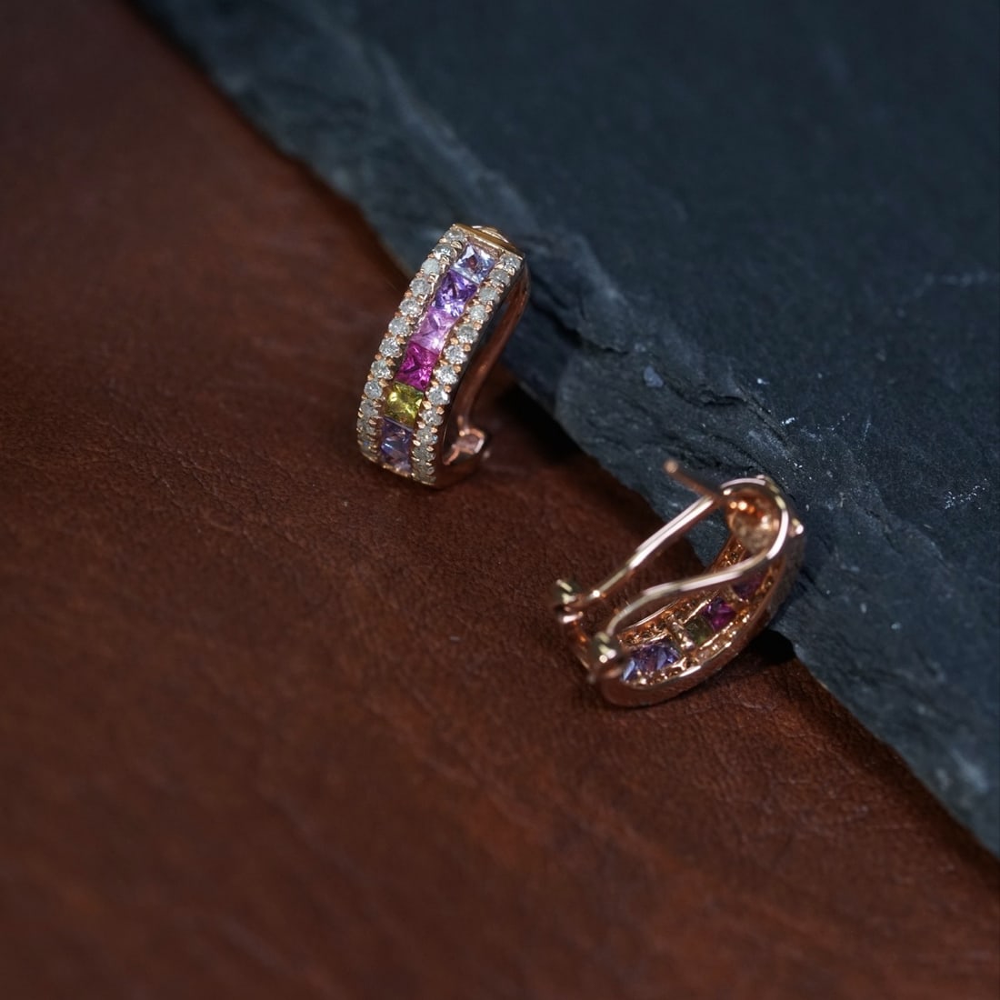 14k Gold 1.30 Ctw Natural Sapphire & Diamond Earrings - 7