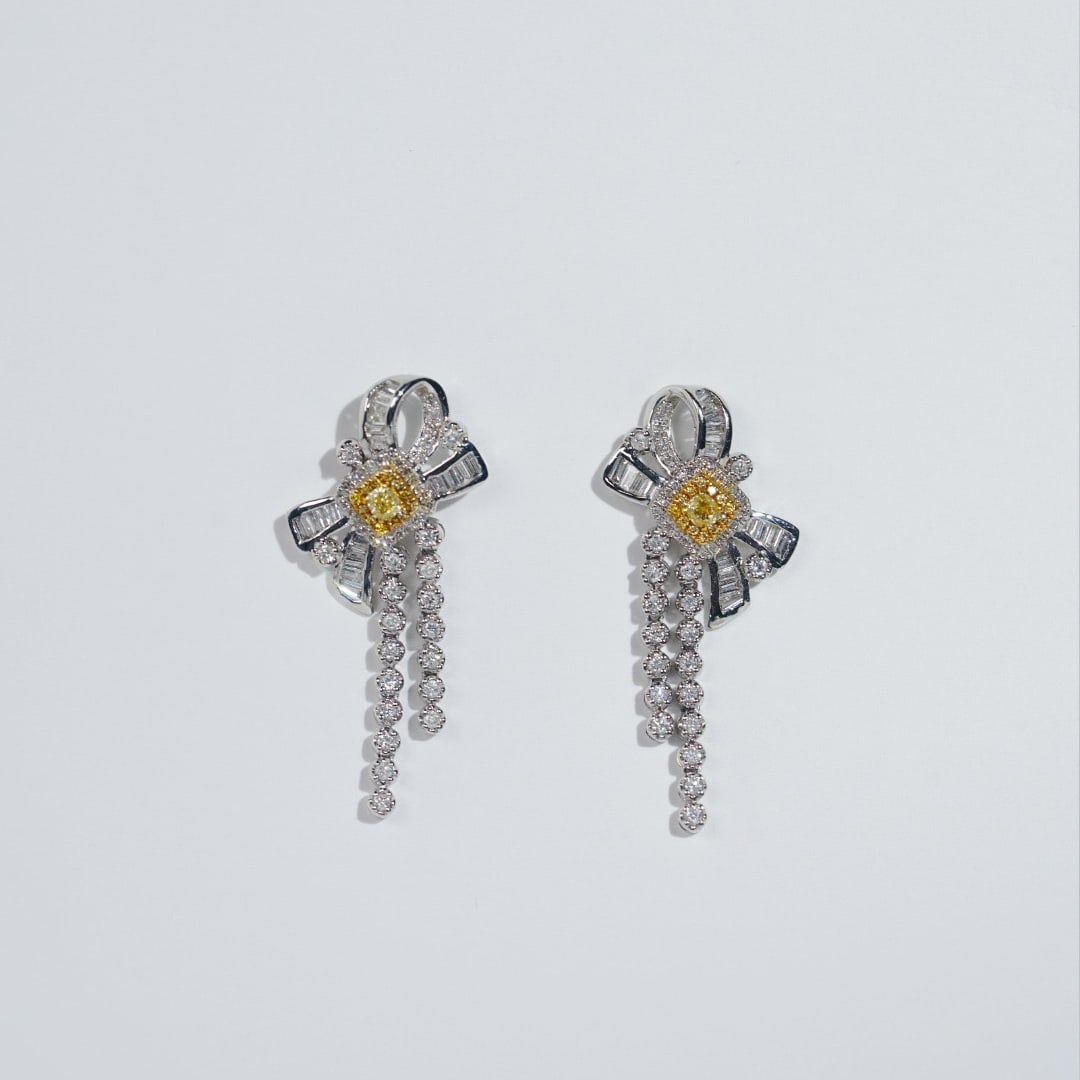 14k Gold 0.86 Ctw Natural Yellow Diamond & Diamond Earrings - 5