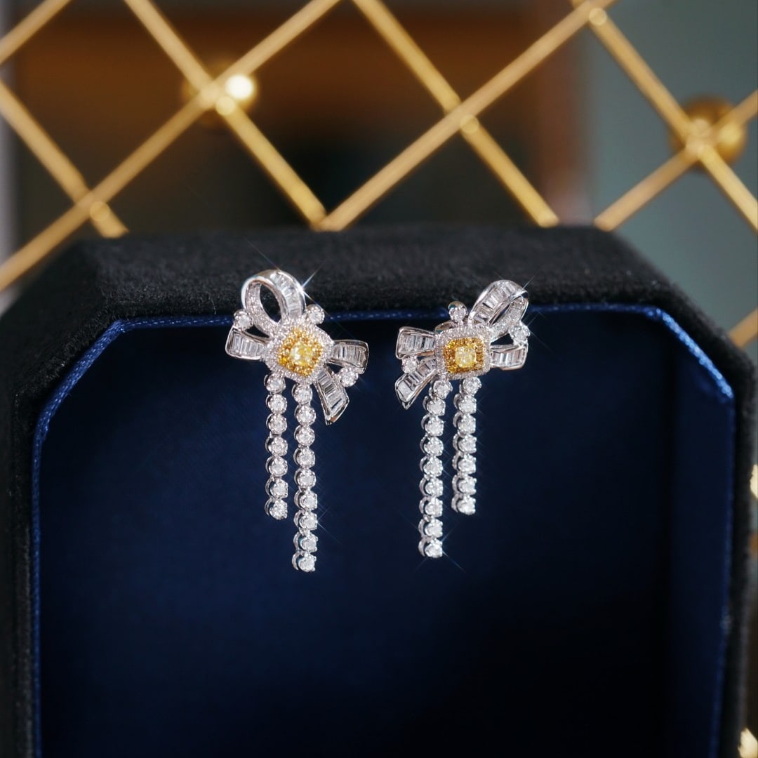 14k Gold 0.86 Ctw Natural Yellow Diamond & Diamond Earrings - 8