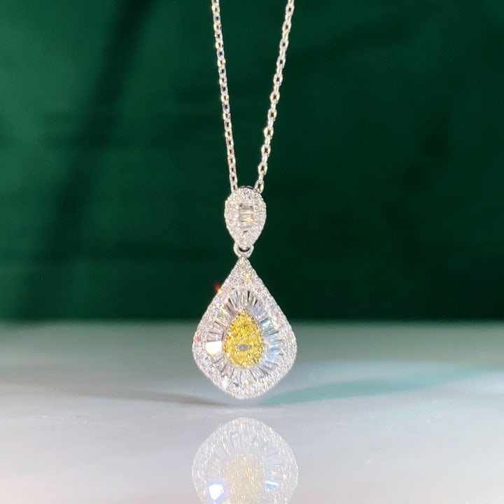 14k Gold 0.45 Ct Natural Color Diamond Necklace - 3