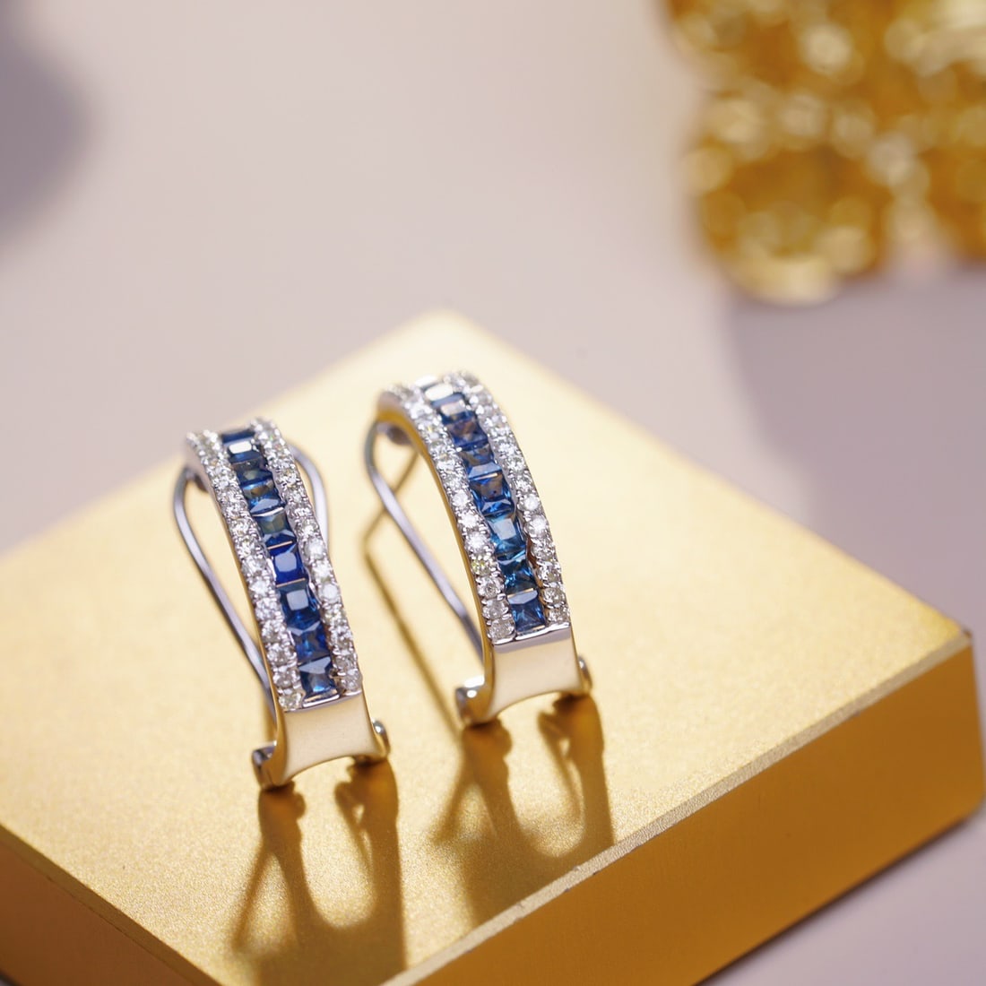 14k Gold 1.76 Ctw Natural Sapphire & Diamond Earrings - 2
