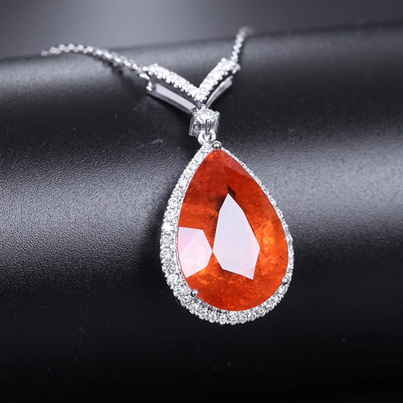 14k Gold 11.39 Ctw Natural Spessartine & Diamond Necklace - 2