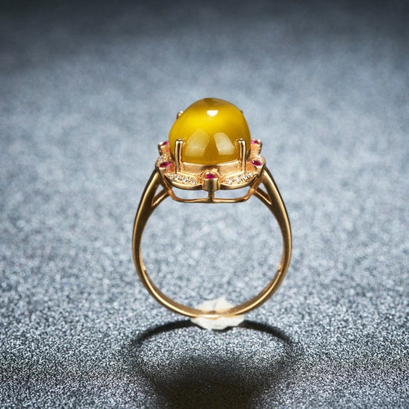 14k Gold 6.15 Ct Natural Prehnite & Diamond & Ruby Ring - 6