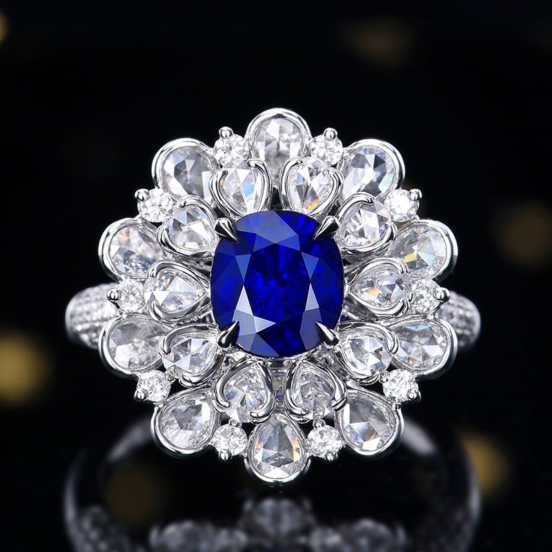 14k Gold 3.22 Ctw Natural Sapphire & Diamond Ring/pendant( Without Chain ): Ref:231170009 // gold content:14k gold // ring size:7. 25us // // main gemstone:sapphire // shape:oval // carat weight:1. 82ct // color:royal blue // treatment:natural // // adjacent gemstone 2 :