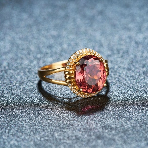 14k Gold 4.43 Ct Natural Tourmaline & Diamond Ring - 2