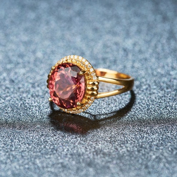 14k Gold 4.43 Ct Natural Tourmaline & Diamond Ring - 3