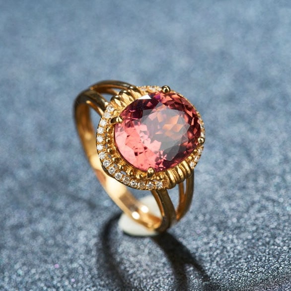 14k Gold 4.43 Ct Natural Tourmaline & Diamond Ring - 6