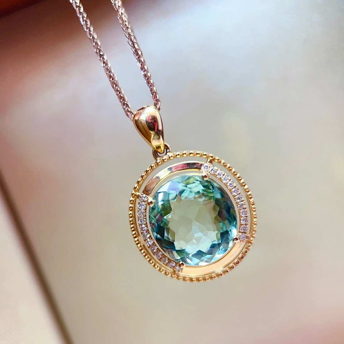 14k Gold 3.57 Ctw Natural Tourmaline & Diamond Pendant( Without Chain ) - 2