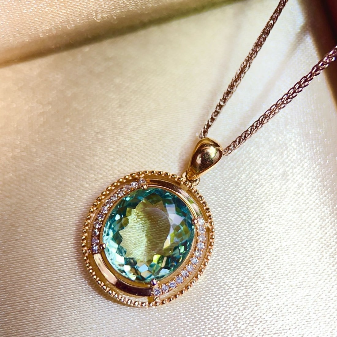 14k Gold 3.57 Ctw Natural Tourmaline & Diamond Pendant( Without Chain ) - 4