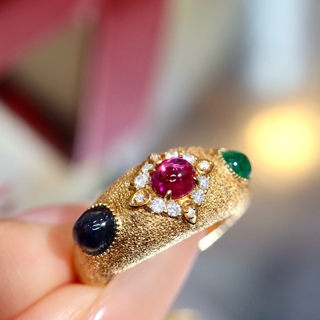 14k Gold 2.2 Ctw Natural Ruby & Sapphire & Emerald & Diamond Ring - 3