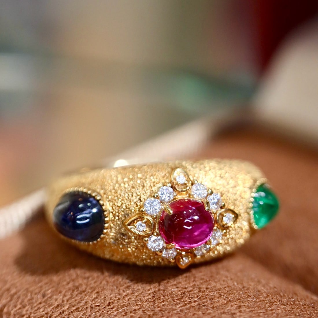 14k Gold 2.2 Ctw Natural Ruby & Sapphire & Emerald & Diamond Ring - 5