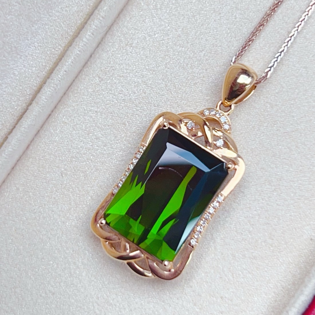 14k Gold 10.72 Ctw Natural Tourmaline & Diamond Pendant( Without Chain ) - 3