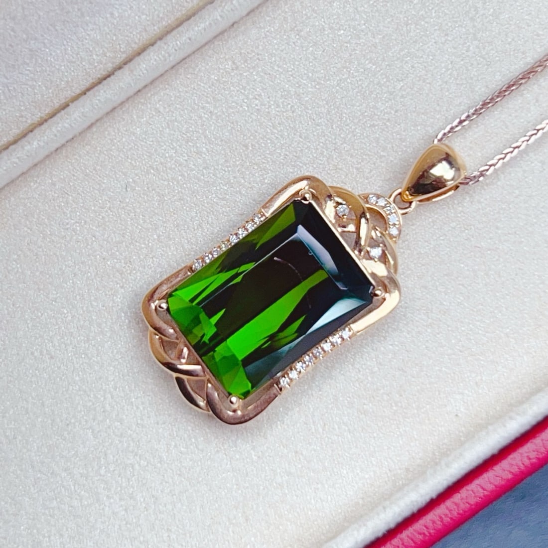 14k Gold 10.72 Ctw Natural Tourmaline & Diamond Pendant( Without Chain ) - 6
