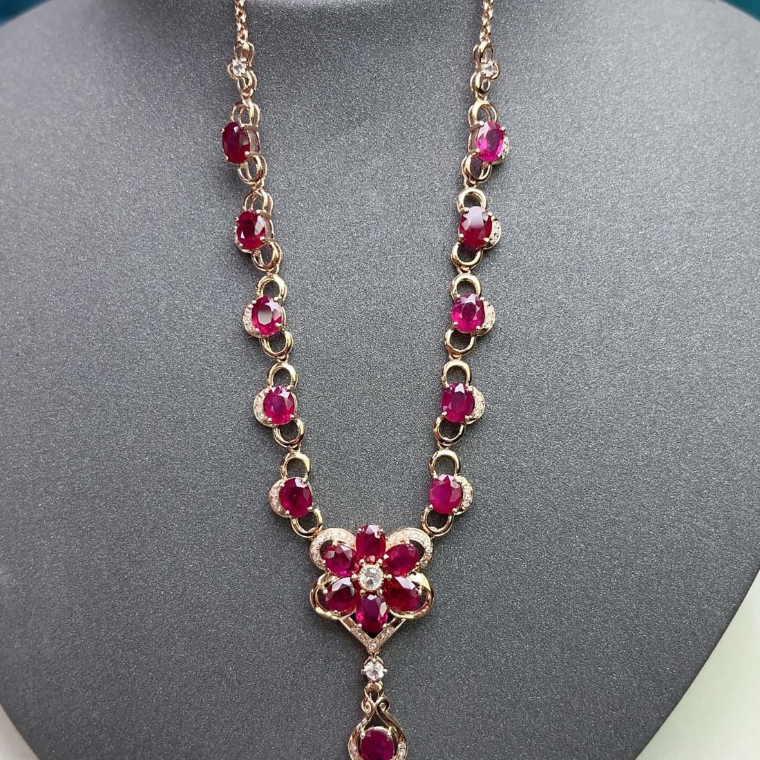 14k Gold 6.25 Ct Natural Ruby & Diamond & Sapphire Necklace - 5
