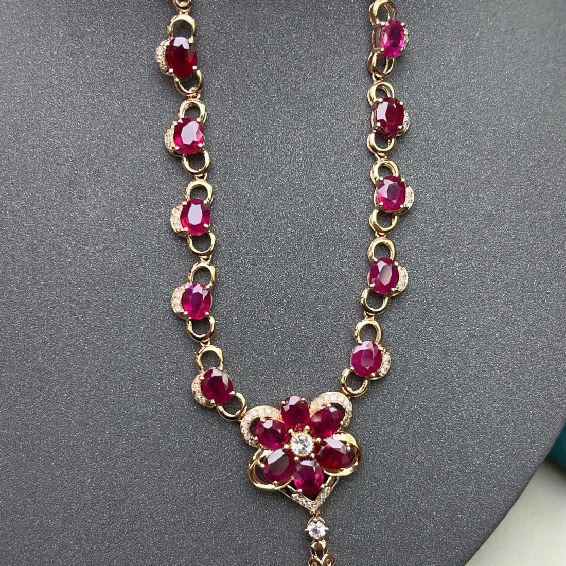 14k Gold 6.25 Ct Natural Ruby & Diamond & Sapphire Necklace - 6