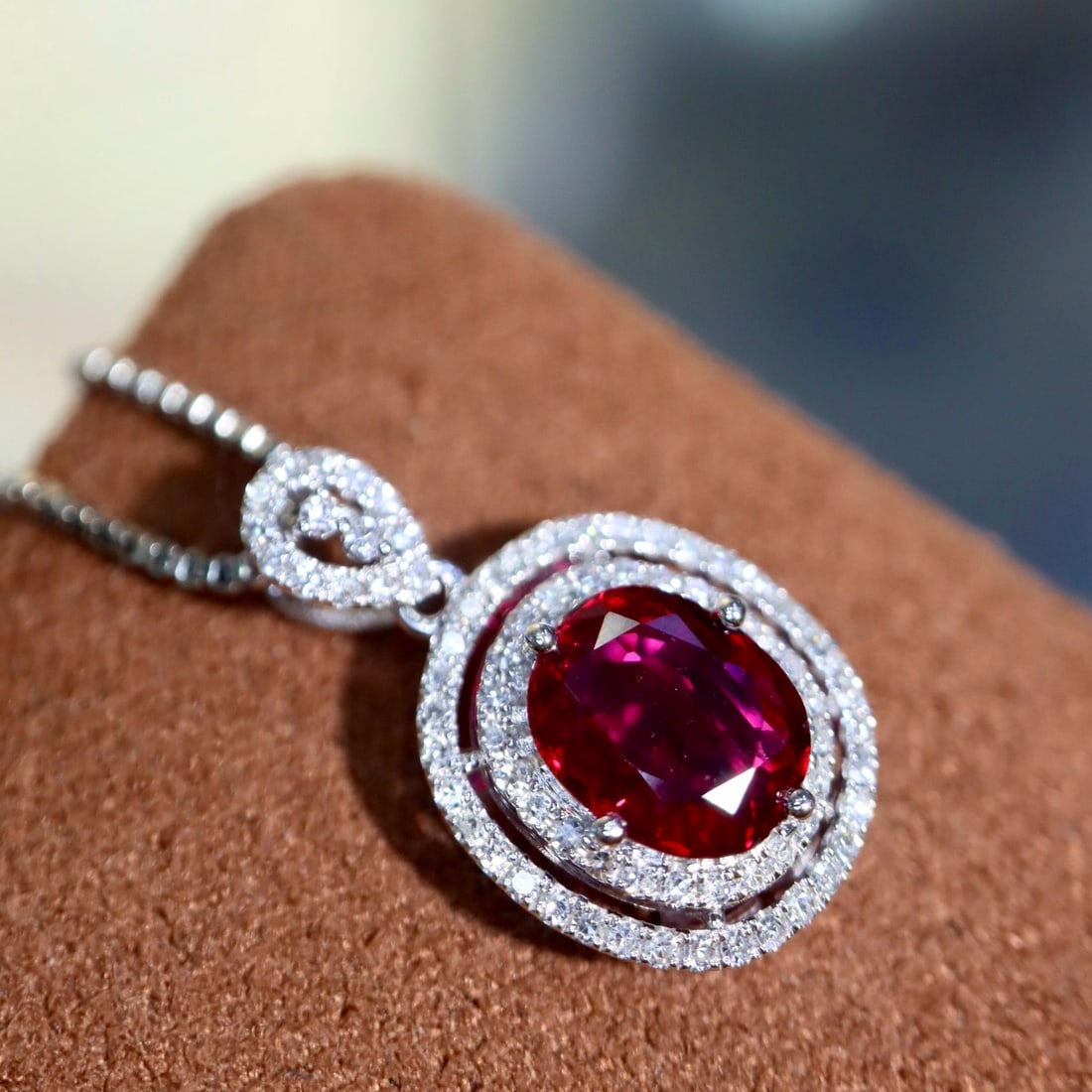 14k Gold 1.10 Ctw Natural Ruby & Diamond Pendant( Without Chain ) - 2