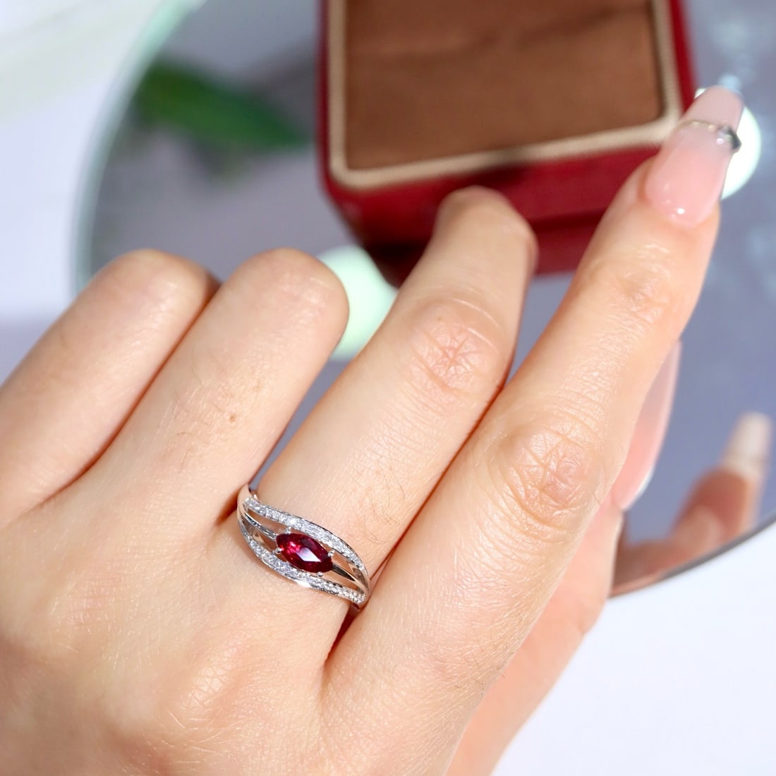 14k Gold 0.62 Ctw Natural Ruby & Diamond Ring - 8