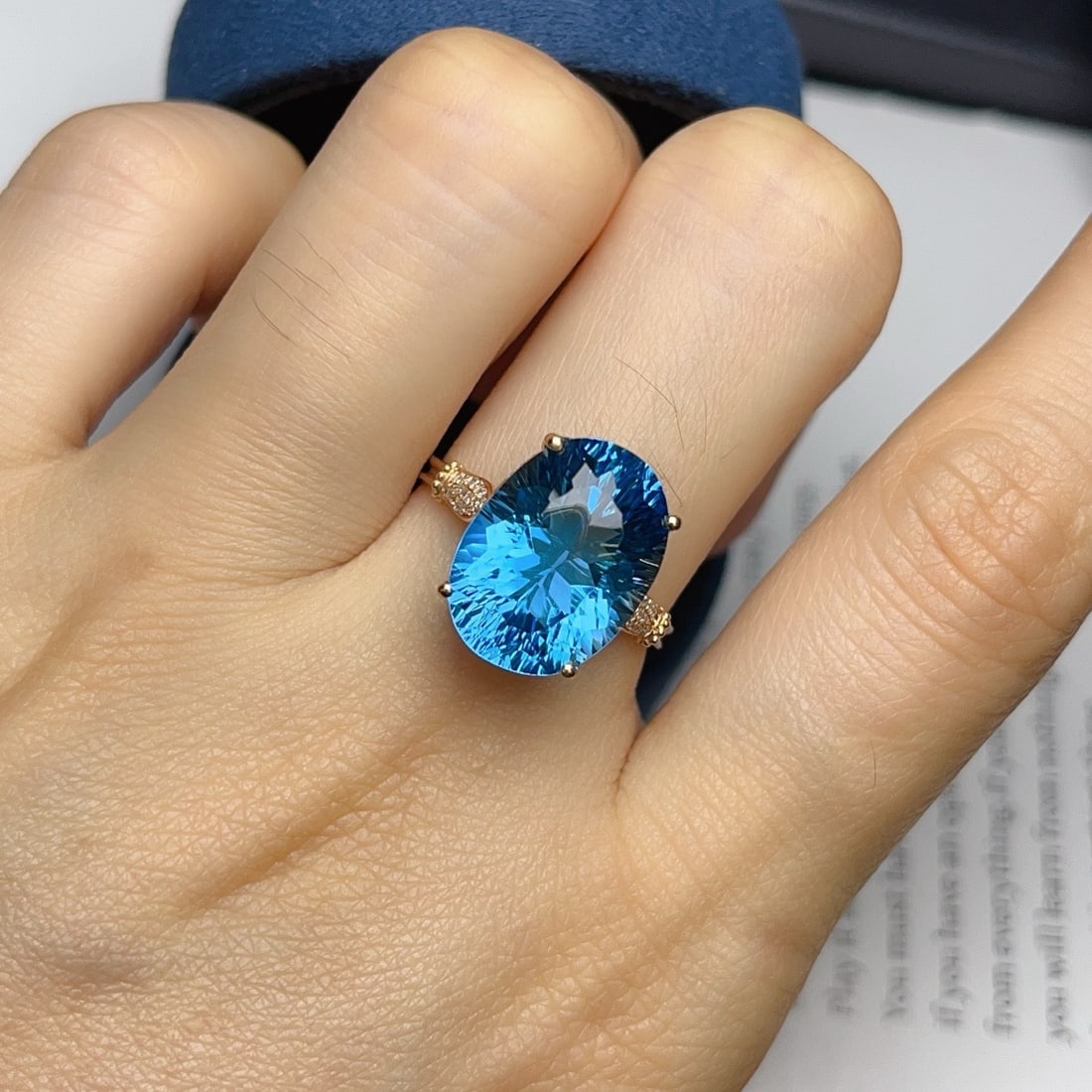 14k Gold 10.75 Ct Natural Topaz & Diamond Ring - 6
