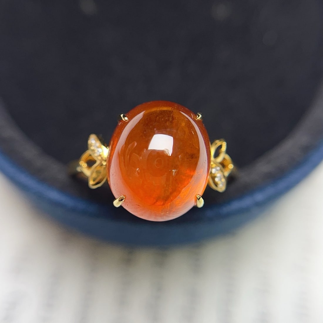 14k Gold 9.50 Ct Natural Spessartine & Diamond Ring - 2