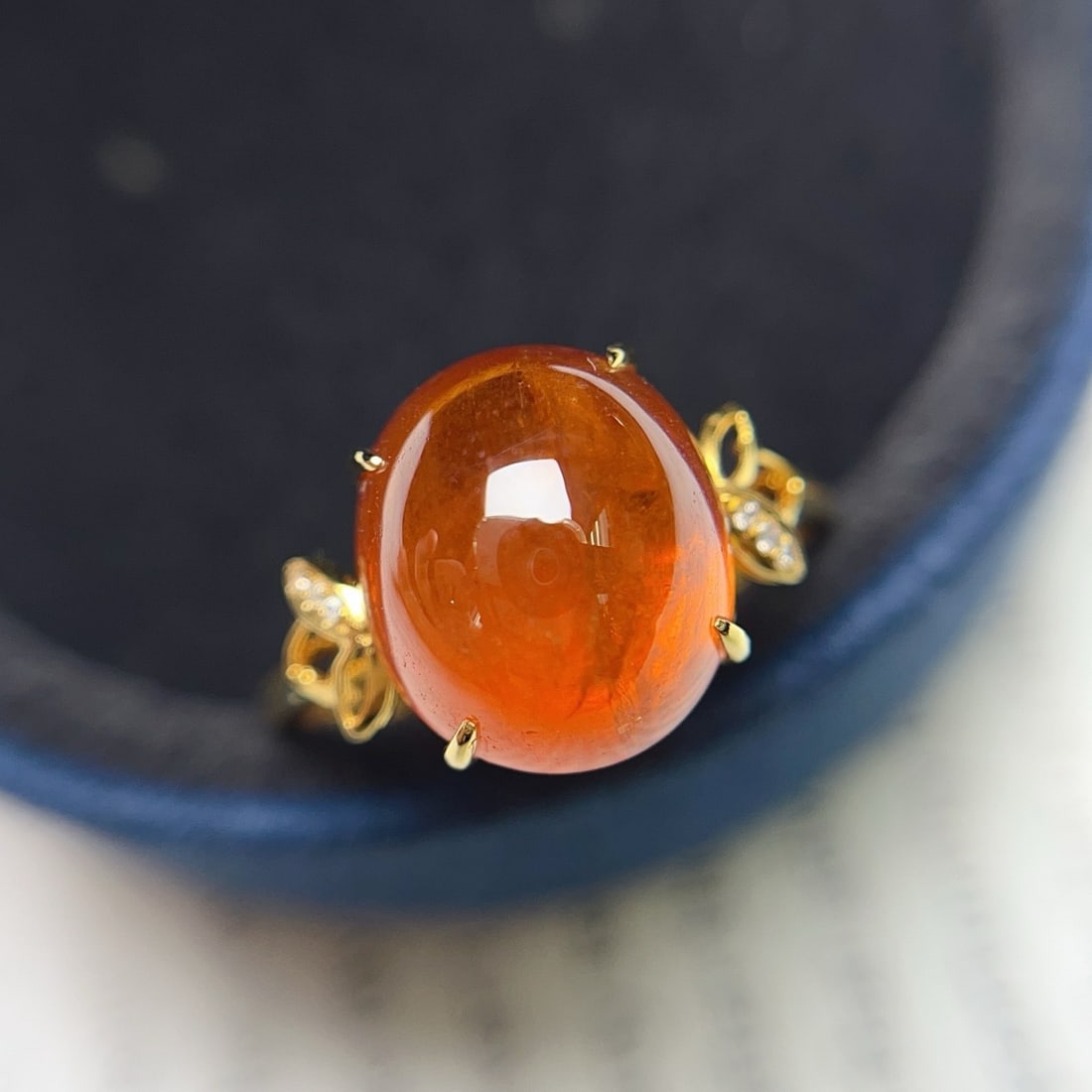 14k Gold 9.50 Ct Natural Spessartine & Diamond Ring - 3