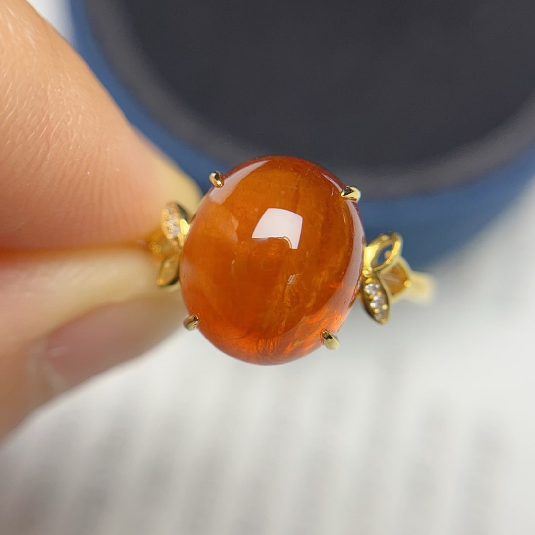 14k Gold 9.50 Ct Natural Spessartine & Diamond Ring - 4