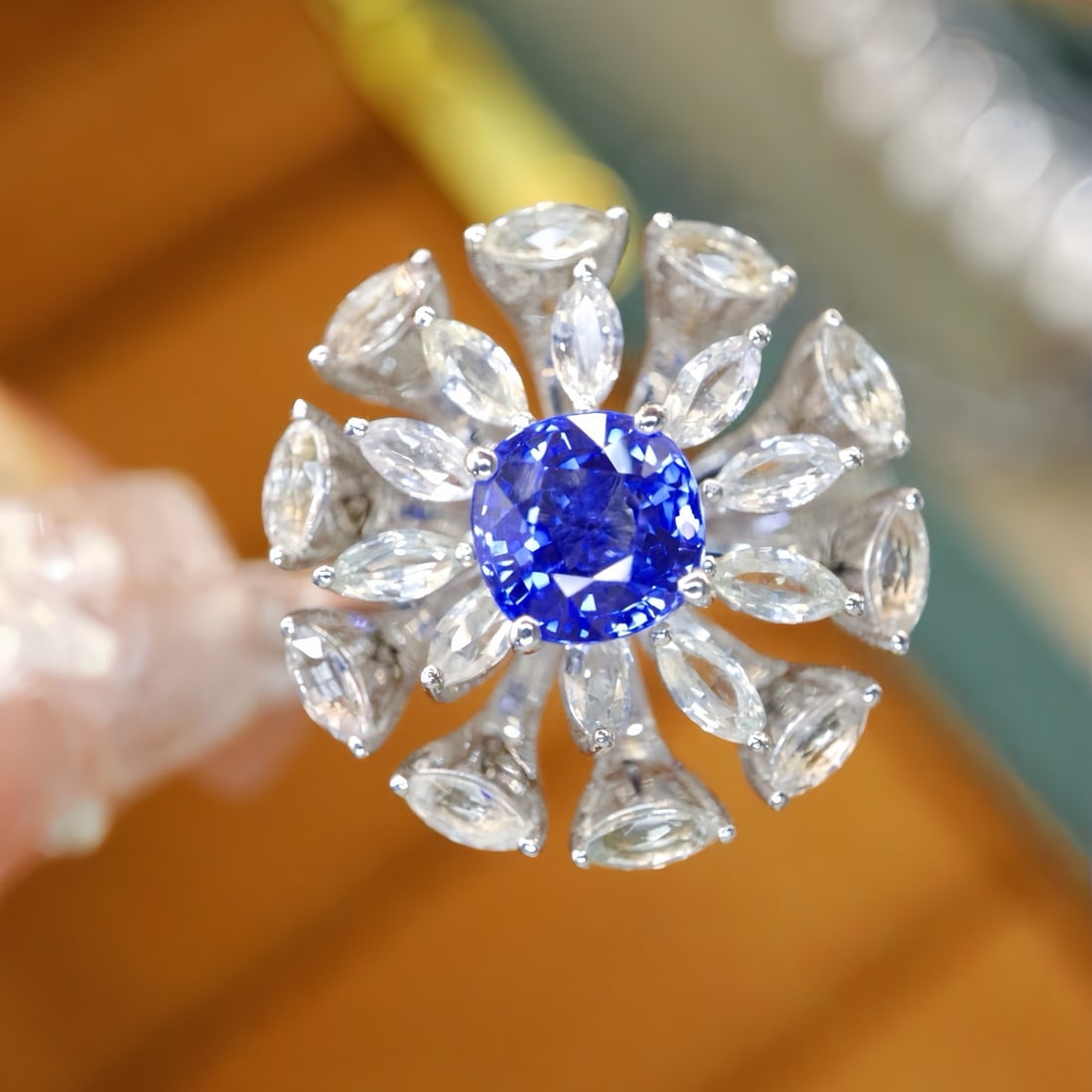 14k Gold 2.35 Ctw Natural Sapphire & Sapphire Ring: Ref:231170079 // gold content:14k gold // ring size:7. 25us // // main gemstone:sapphire // shape:cushion // carat weight:1. 1ct // color:blue // treatment:natural // // adjacent gemstone 2 :