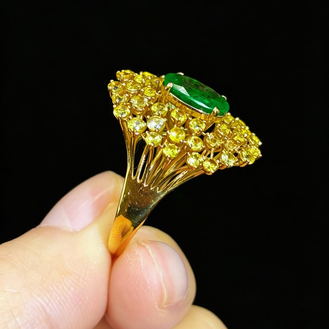 14k Gold 3.65 Ctw Natural Emerald & Sapphire Ring - 4