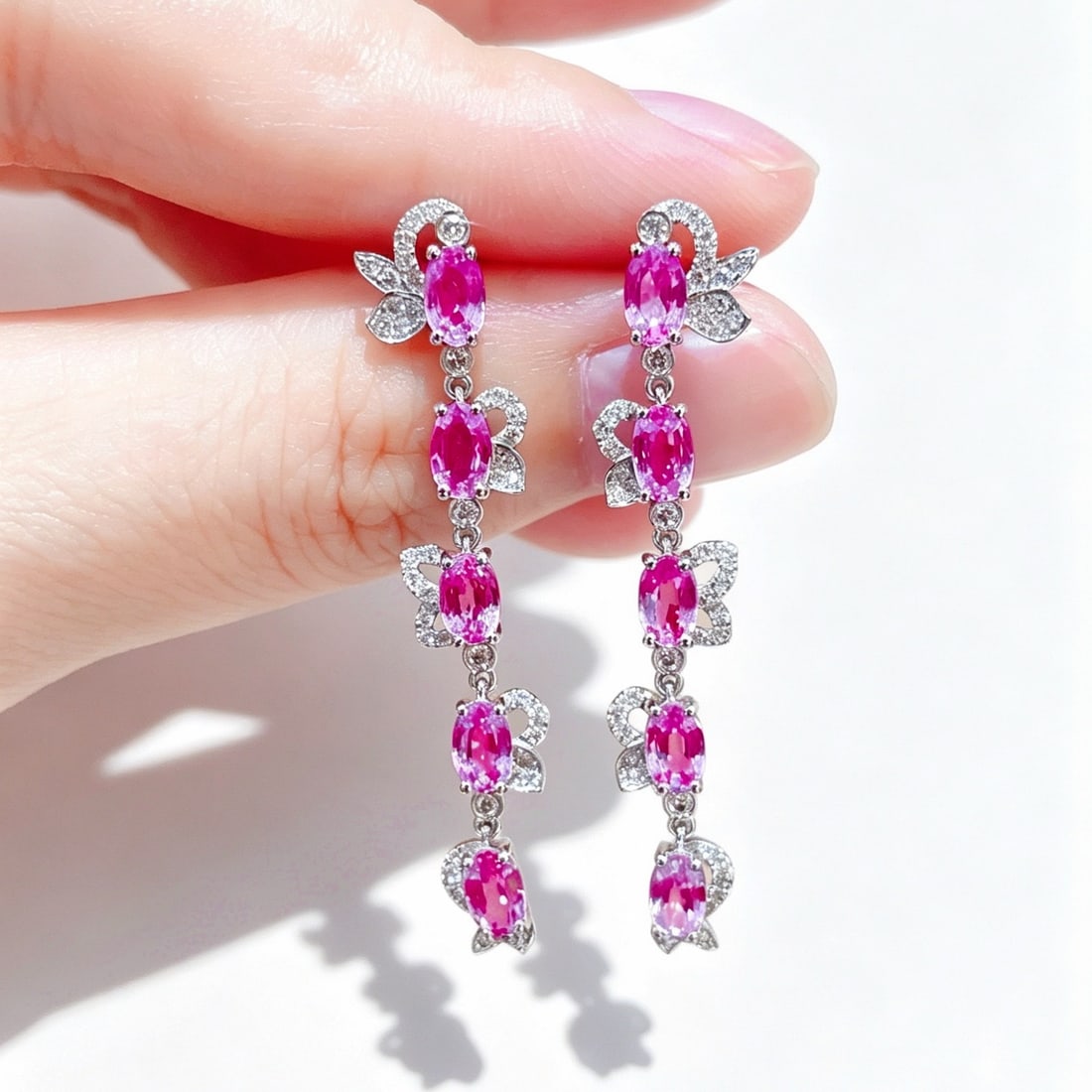 14k Gold 3.81 Ctw Natural Sapphire & Diamond Earrings: Ref:231170081 // gold content:14k gold // main gemstone:sapphire // shape:oval // carat weight:3. 39ct // color:pink // treatment:natural // // adjacent gemstone 2 : diamond // shape:round // carat