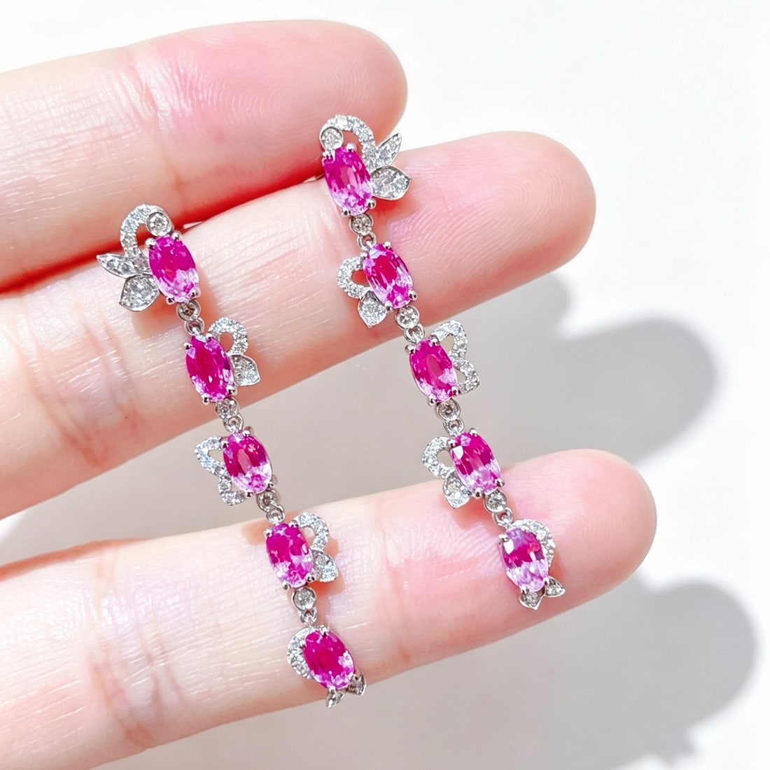 14k Gold 3.81 Ctw Natural Sapphire & Diamond Earrings - 4