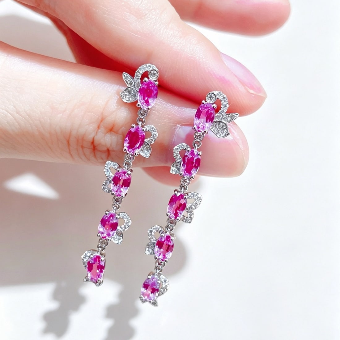 14k Gold 3.81 Ctw Natural Sapphire & Diamond Earrings - 5