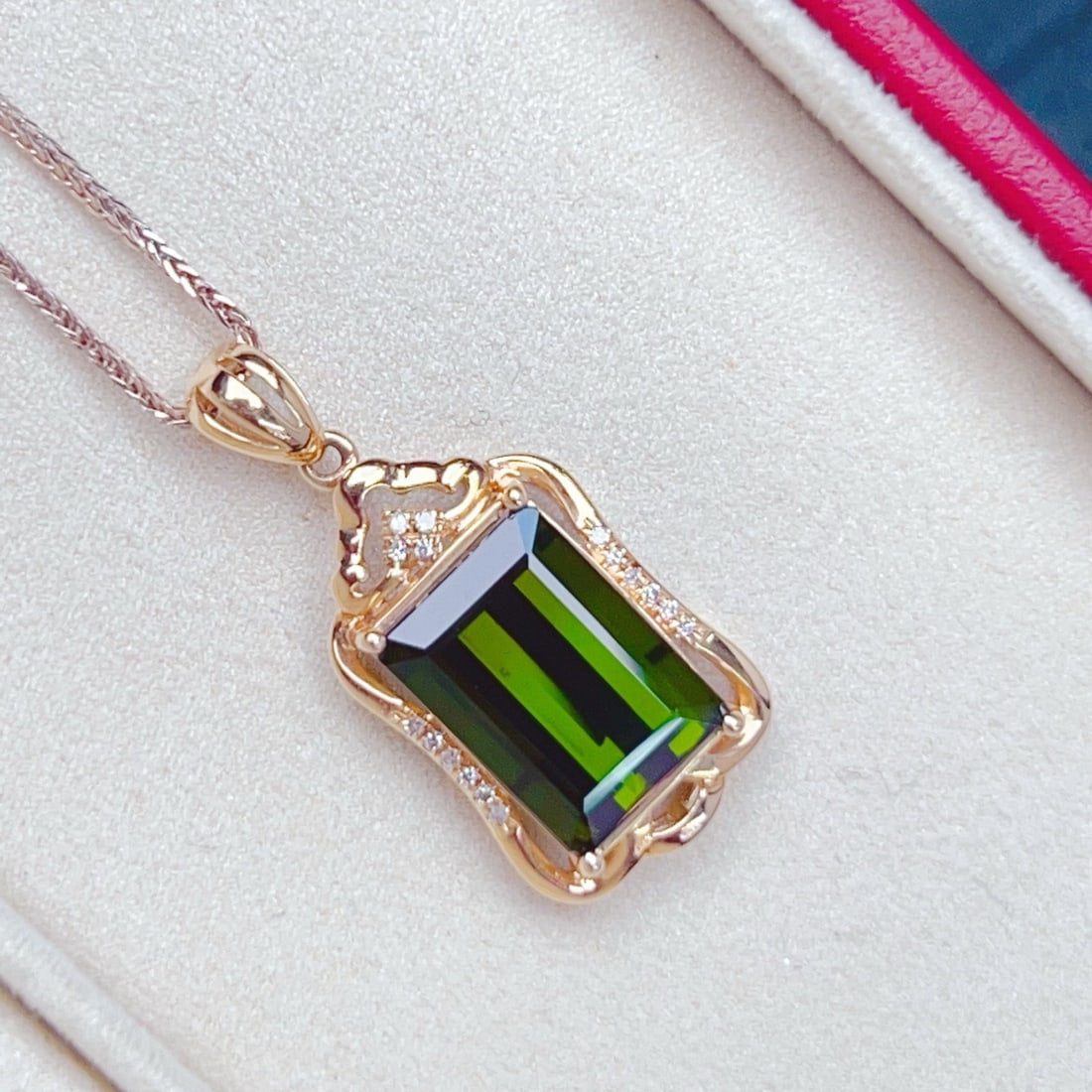 14k Gold 4.05 Ctw Natural Tourmaline & Diamond Pendant( Without Chain ) - 2