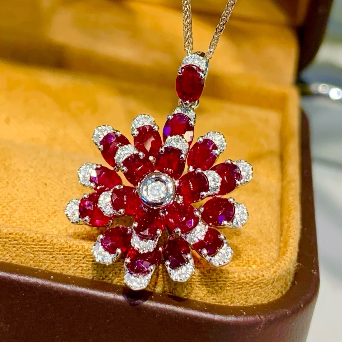 14k Gold 3.5 Ct Vivid Red Natural Ruby & Diamond Pendant( Without Chain ) - 2