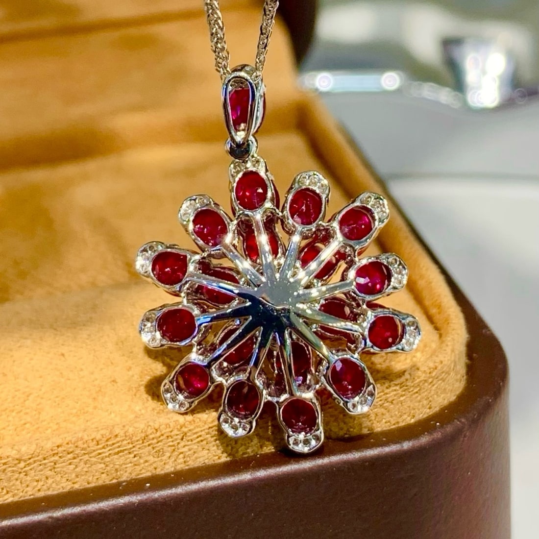 14k Gold 3.5 Ct Vivid Red Natural Ruby & Diamond Pendant( Without Chain ) - 3