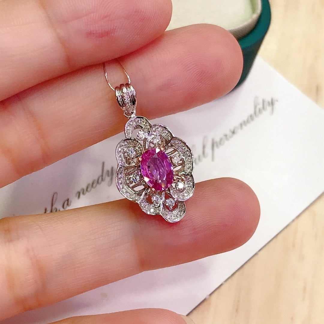 14k Gold 0.9 Ct Natural Sapphire & Diamond Pendant( Without Chain ) - 4