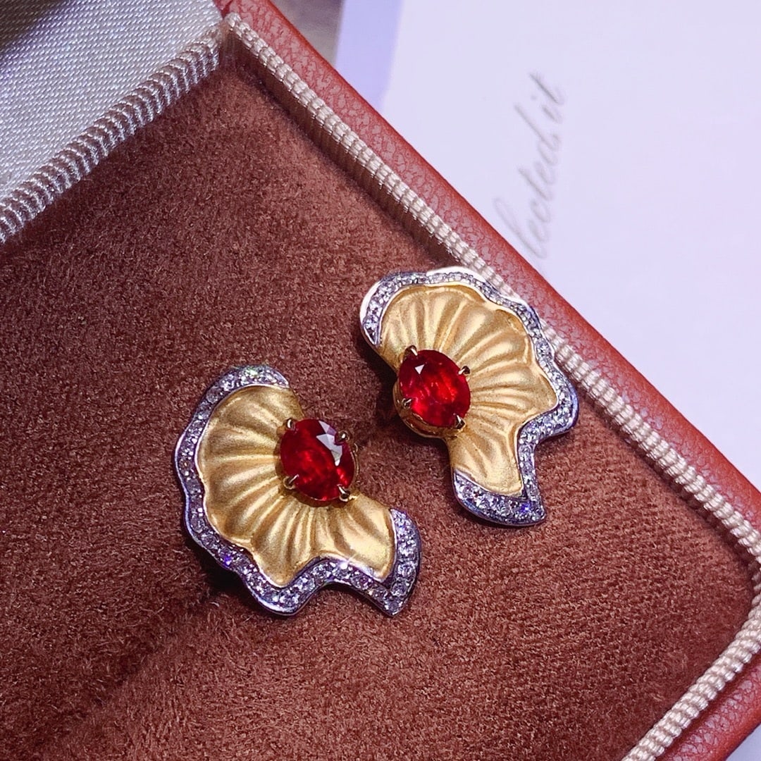14k Gold 1.22 Ctw Vivid Red Natural Ruby & Diamond Earrings - 2