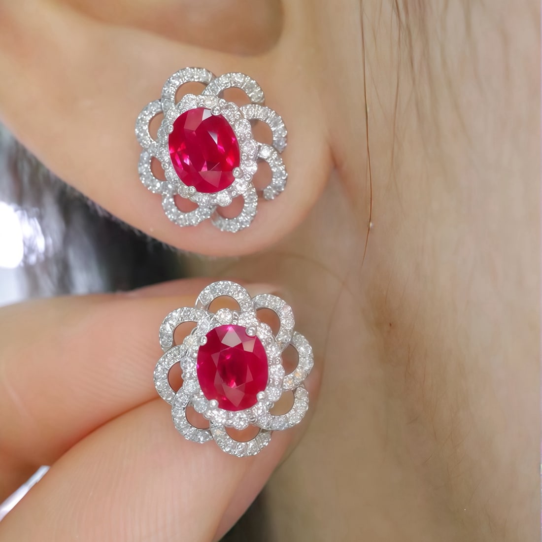 14k Gold 1.66 Ctw Natural Ruby & Diamond Earrings - 5