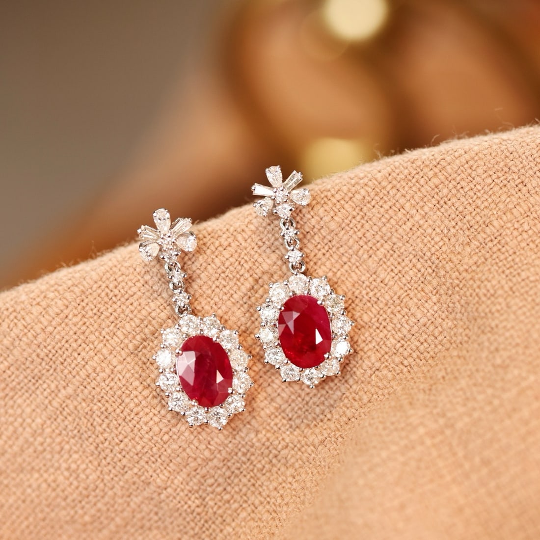14k Gold 3.38 Ctw Vivid Red Natural Ruby & Diamond Earrings - 2
