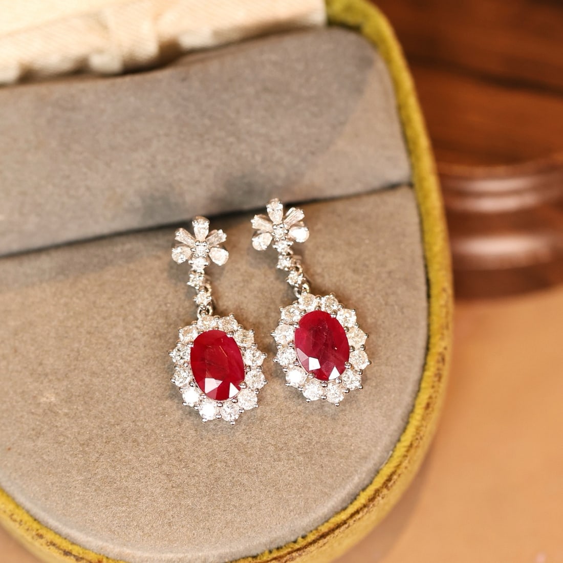 14k Gold 3.38 Ctw Vivid Red Natural Ruby & Diamond Earrings - 3